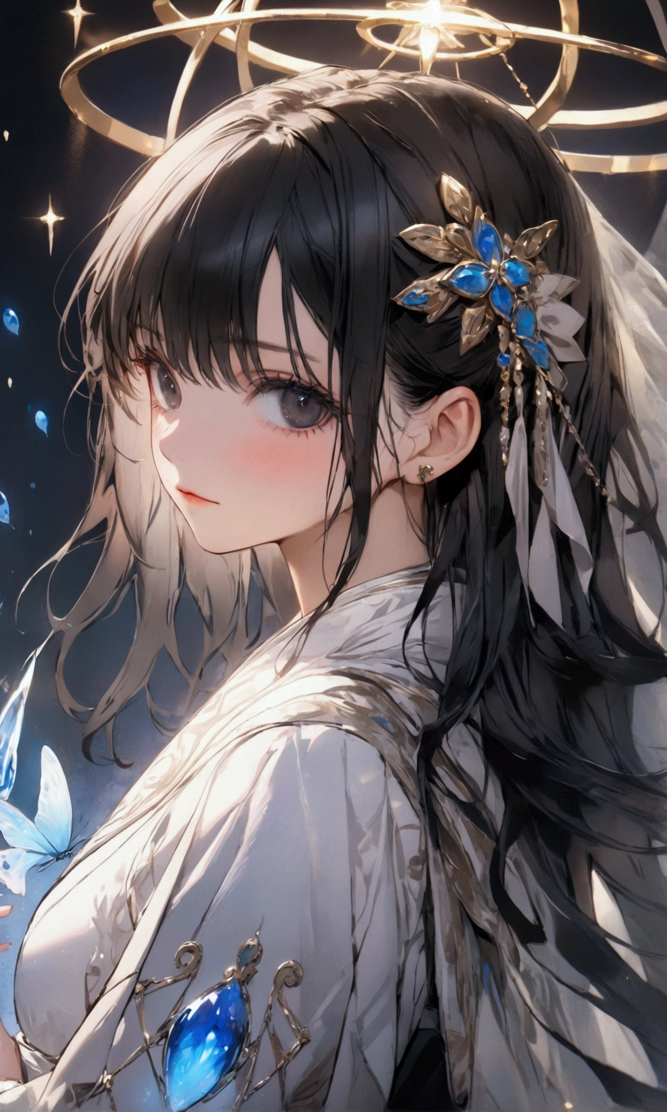 A girl with long black hair and black eyes.8k, best quality, aesthetic,ultra-detailed, masterpiece