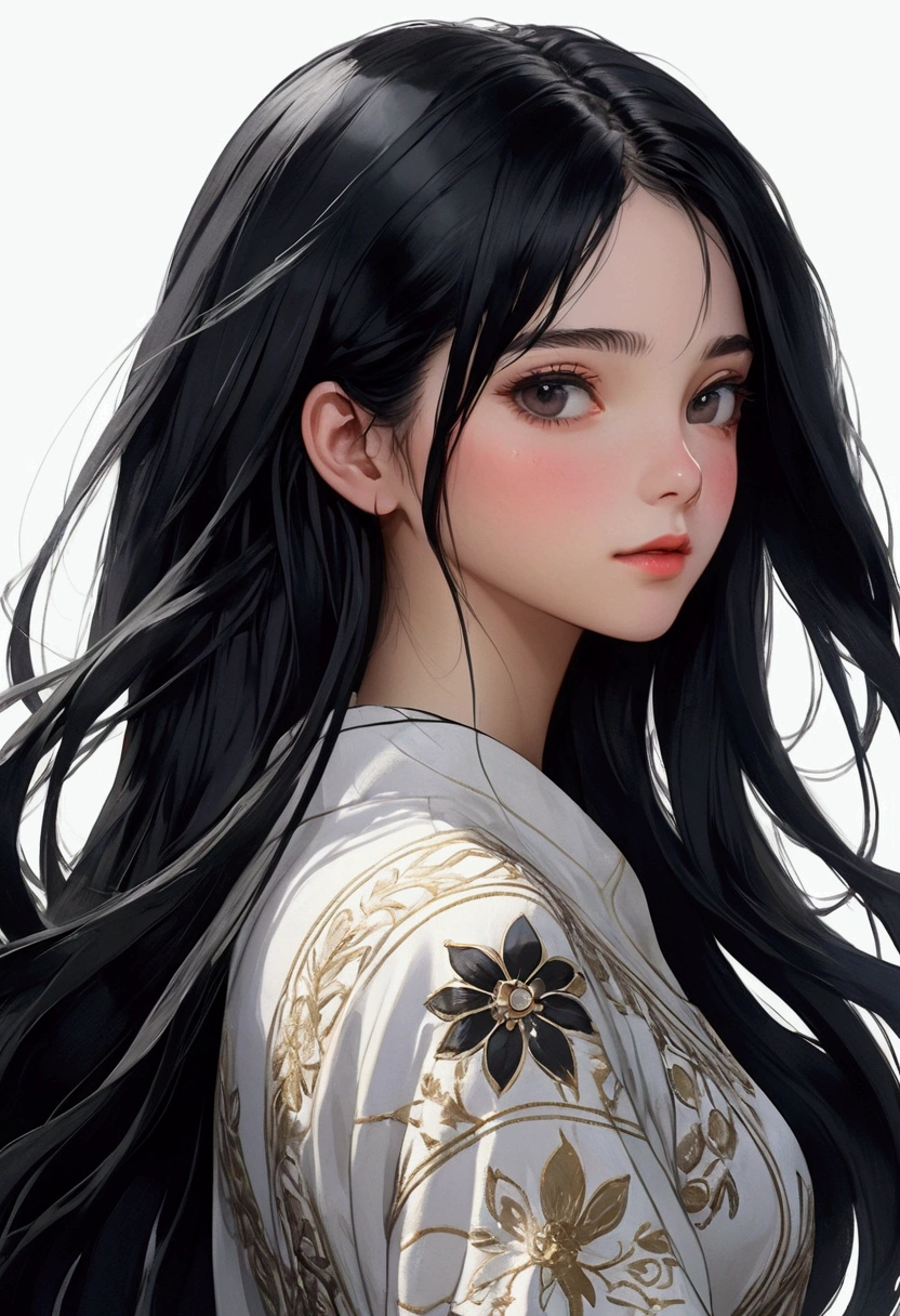 A girl with long black hair and black eyes,casual wear.8k, best quality, aesthetic,ultra-detailed, masterpiece