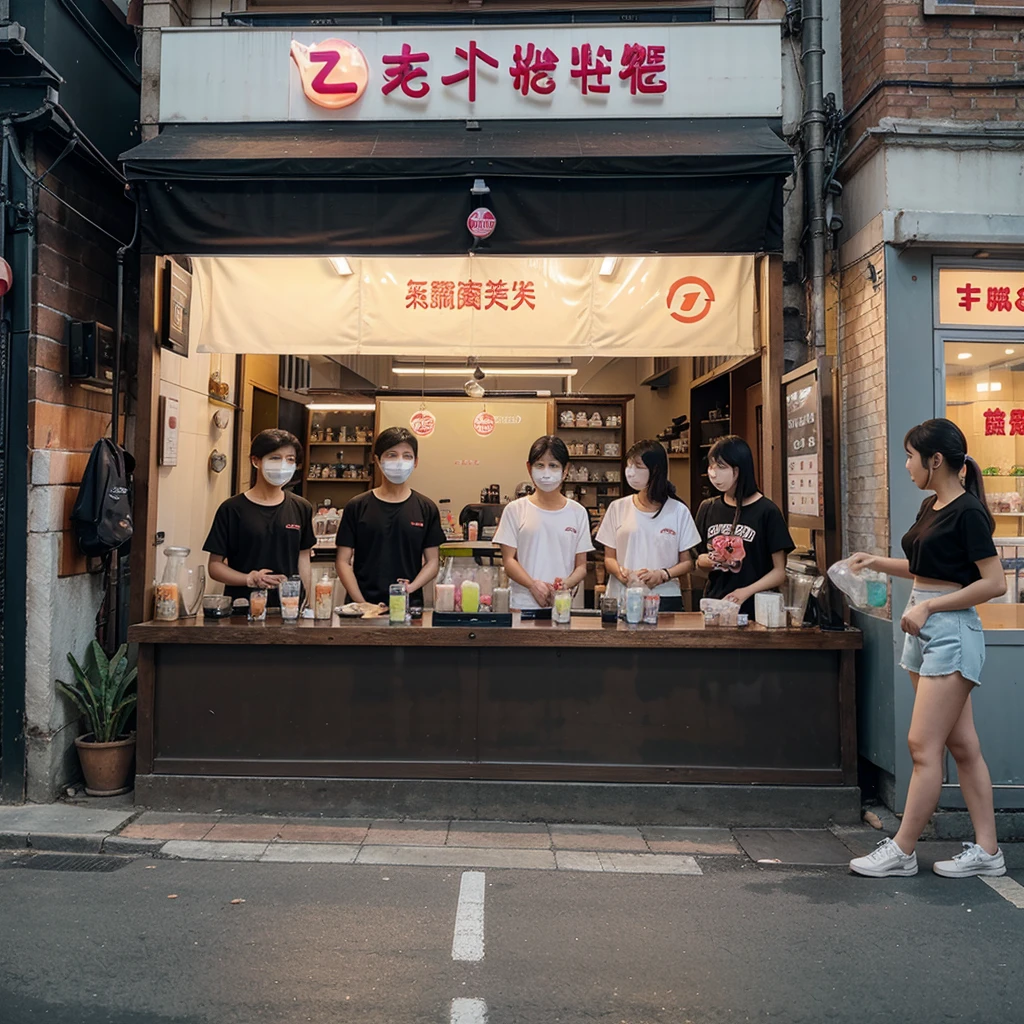 A bubble tea shop with 7 buyers and 2 shops selling it.