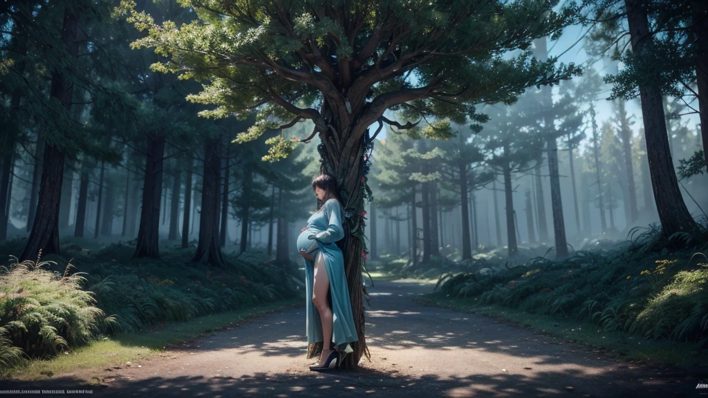 character connected to the mother gaia tree, root wrapped around the character's body, magical,branches and roots stuck in a girl, girl hanging from the tree by roots, tree is a nursery of people, pregnant tree with children like fruits, mystical, medieval, good clarity, balanced colors, illustration, concept art, art installation, 8k, by Makoto Shinkai, steam, artwork, beautiful lighting, vivid colors, intricate, elegant, smooth, sharp focus, highly detailed digital painting, concept art, cinematic, unreal engine, 4 k wallpaper, art by syd mead, terada katsuya, atey ghailan, svetlin velinov, tarmo juhola, cgsociety, artstation trending, deviantart featured