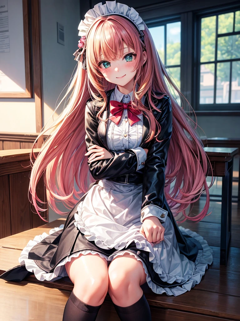 middle School girls，smile，Best Quality，High-dimensional beautiful girl，Multidimensional beautiful girl，Several girls are depicted，Maid clothes，cuteMaid clothes，8k，Highest quality，Long Hair，cute，fluffy，Angel，新しいMaid clothes，Latest Fashion，Long Hair，Green Eyes，Beautiful feet，The top of beautiful girls，School，classroom，perfection，masterpiece，Have sparkling eyes，tights，Horny girl，Naughty Girls，美しいcute女の子，Horny girl，Beautiful girl，leather jacket，Latest Fashionコーデ，Multicolored hair colors，Latest Fashion，Loli girl，