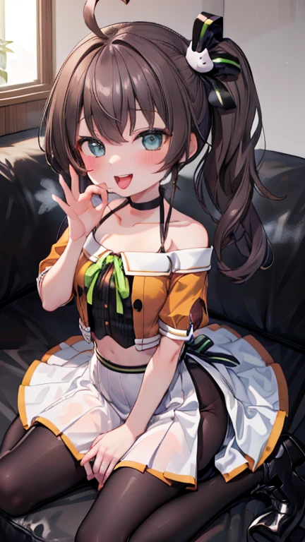 ((((Open your mouth))))、masterpiece,Highest quality,High resolution,Very detailed,bb Festival,meだium hair,skinny,Ahoge,Brown Hair,((((( Captivating smile ))))),skinny,Hair between the eyes,bangs,Hair Ribbon,Black choker,Earrings,Black Ribbon,plaiだ shirt,Grey Shirt,Shoulder cut-outs,Short sleeve,See-through sleeves,Black Skirt,High Waist Skirt,Race,(( Perfect Fingers )) , shoes下,(black shoes下:1.4),Race trim,shoes,Black footwear,indoor,(Cafe:1.2),((Blowjob Gestures:1.5))、Open your mouth ,Sitting,Chair,Heavy breathing ,Long black hair、Large Breasts