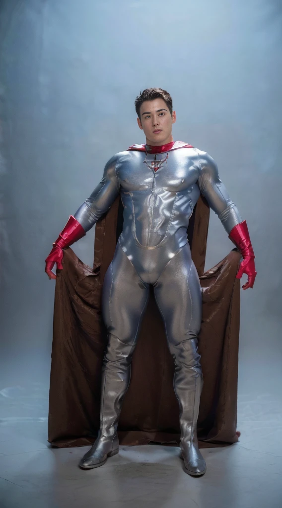 (realistic,hyper-detailed,8k,DC comic superhero,Captain Atom,captainatom),
(silver suit,silversuit),
(red gloves,redgloves),
(red boots,redboots) , 