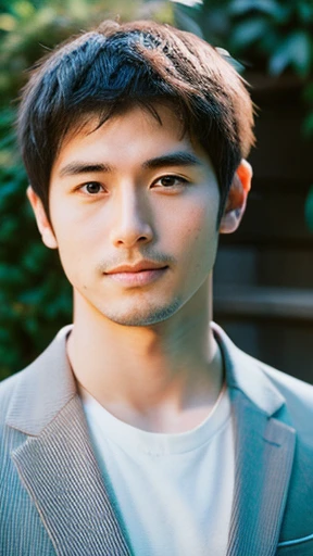 (Highly realistic photos, concentrate、High resolution, Detailed face, Detailed Hair,fine grain),Japanese men, 30 years old 1 boy,Only one person is in the photo、(Natural look), Upper body portrait,masterpiece, Hirotoshi Fukubara, Please draw the 13th head of the family, Hirotoshi Fukuhara, as a modern-day handsome man., Sengoku period, Hairstyles are in line with trends、Background is white, 35mm photo capturing a 1boy in an unusual location, graced by selective shadows during dawn golden hour. Shot on expired slide film --ar 3:4 --style raw --stylize 250,