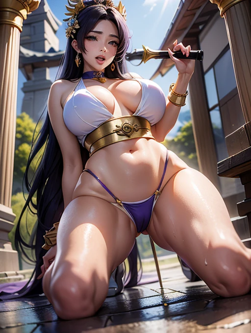 Perfect face, Japanese Goddess, 20-year-old,(((Erotic expressions)))Close-up of a woman in a bikini posing with a sword, Anime Goddess, extremely detailed ArtJam, Enchanting anime girl, Beautiful and attractive anime woman, Japanese Goddess, thick, Beautiful Fantasy Empress, ig model | ArtJam, Irelia from League of Legends, Trending on cgstation, ArtStation Masterpiece, ((Beautiful Fantasy Empress))Pointed nipples,Wet crotch,The genitals are wet,,