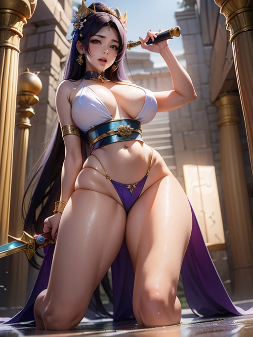 Perfect face, Japanese Goddess, 20-year-old,(((Erotic expressions)))Close-up of a woman in a bikini posing with a sword, Anime Goddess, extremely detailed ArtJam, Enchanting anime girl, Beautiful and attractive anime woman, Japanese Goddess, thick, Beautiful Fantasy Empress, ig model | ArtJam, Irelia from League of Legends, Trending on cgstation, ArtStation Masterpiece, ((Beautiful Fantasy Empress))Pointed nipples,Wet crotch,The genitals are wet,,