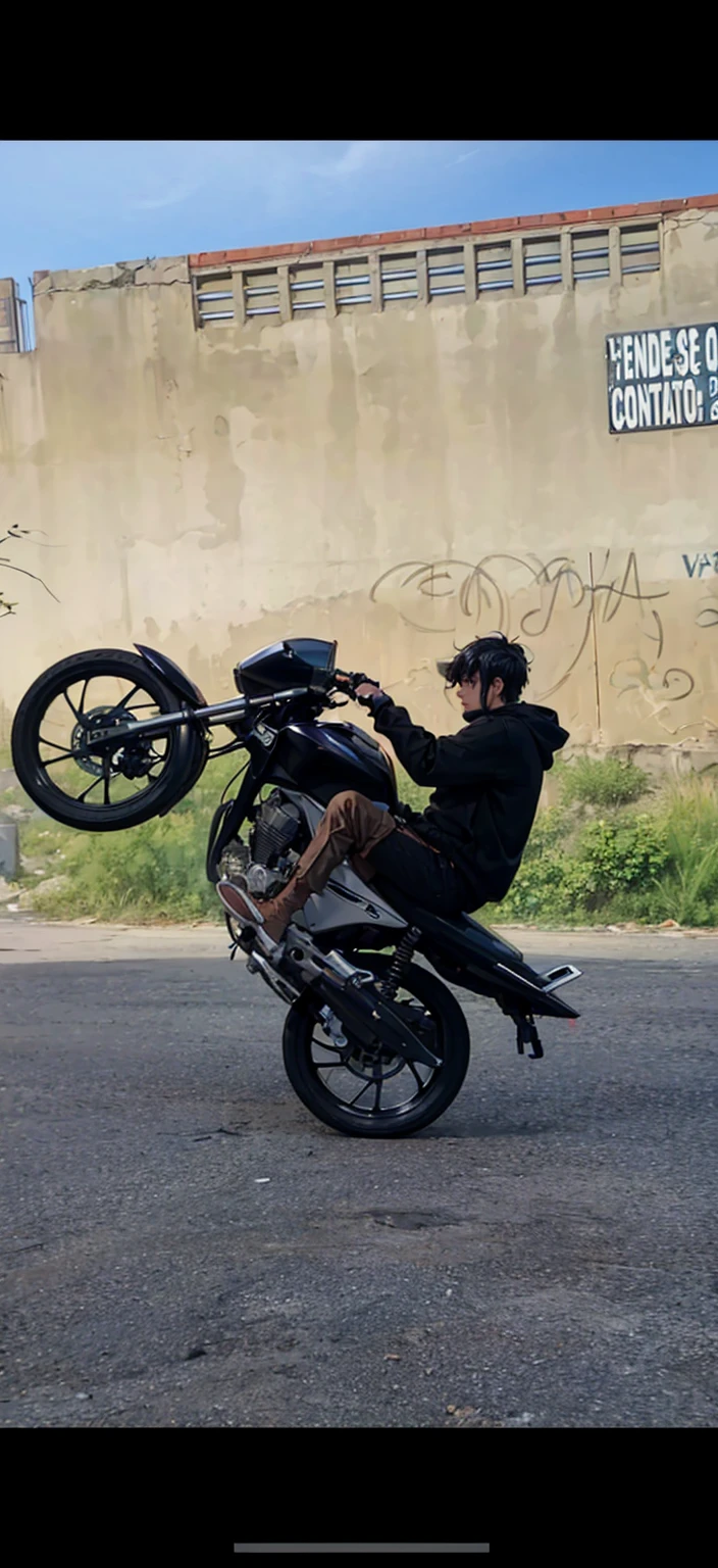 (masterpiece, Best quality, high resolution, ultra detail), (beautiful and aesthetic: 1.2), ((1 man)) ((black hair)), ((short hair)), ((Gray eyes)), Male focus, (slight smile: 0.8), detailed eyes and face, trousers, sweater, boots, urban style, motorcycle, ride in the mountains, mountains, road,1guy