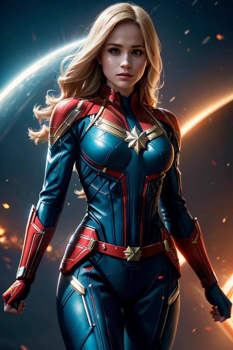 Meghan Markle, wearing Captain Marvel costume sexy clothes transparent. professionally retouched, soft lighting, realistic, smooth face, perfect eyes, sharp focus on eyes, 8 k, high definition, insanely detailed, intricate, elegant. in a natural background.