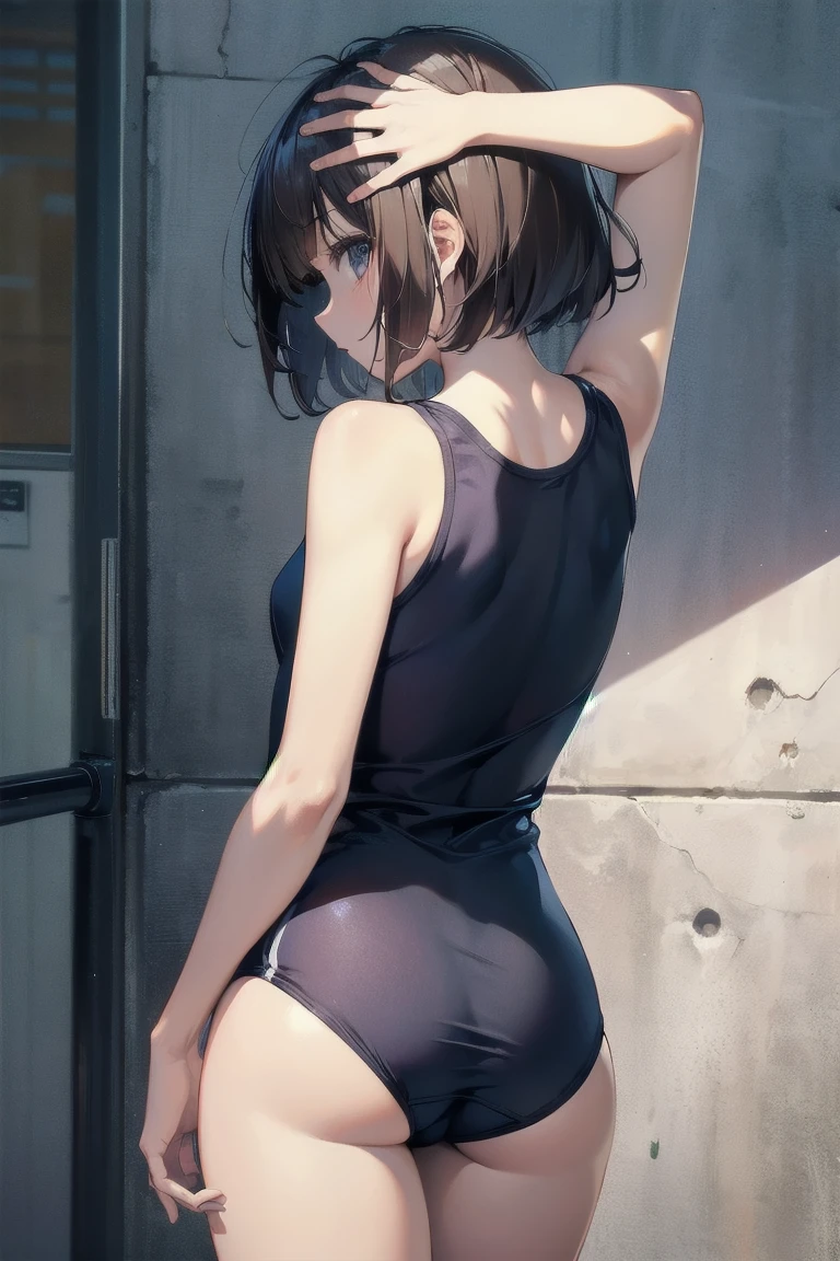high quality、最high quality、Complete limbs、Ultra-high resolution、Full Finger、Slender beauty、School Swimsuit、short hair、Show me your back、Put your hands on your head