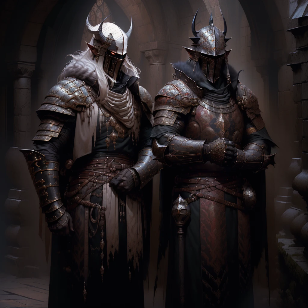 ( excellent quality ) 1boy, masculine, close up of a vampire in a dark courtyard, stern expression, crimson eyes, very long black hair (male), gray fur coat collar, black goatee, very pale skin, pointy ears, elf ears, ornate black plate armor, malignant aura, dominating stance, kingly aura, long coat under the plate armor, thin tabard over chest, blood red sky, makoto shinkai, artgerm and atey ghailan, demon slayer art, krenz cushart and artgerm, makoto sinkai, casimir art, range murata and artgerm