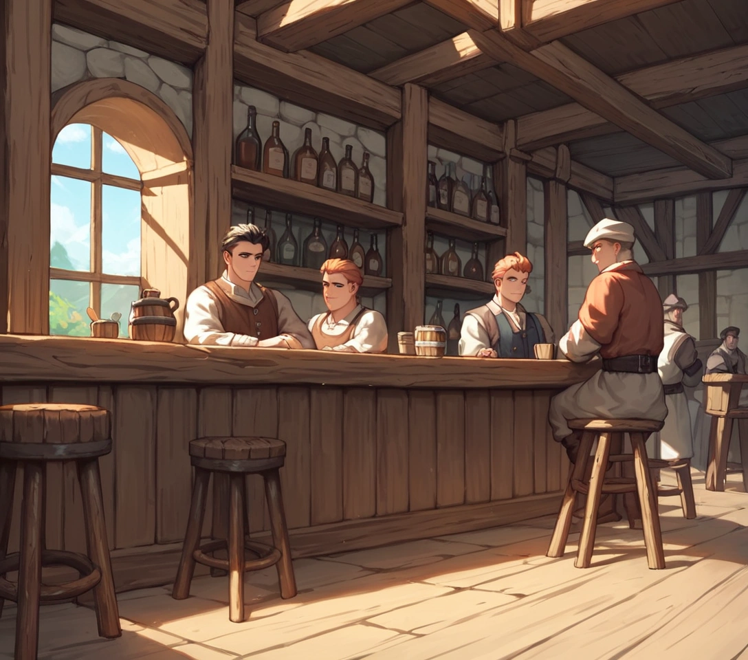 score_9,score_8_up,score_7_up, score_6_up, score_5_up,source_anime, scenery, a bar, medieval tavern, it’s busy, full of people, in a medieval tavern bar, sketchy weird bar, soldiers and criminals at the bar, indoors,