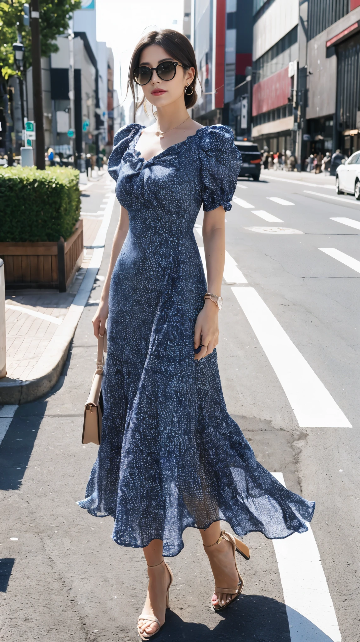((Highest quality, 8k, masterpiece:1.3、real:1.3))、Beautiful woman、Japanese、real、fashion、snapshot、Tight dress、sunglasses、full body、Tokyo