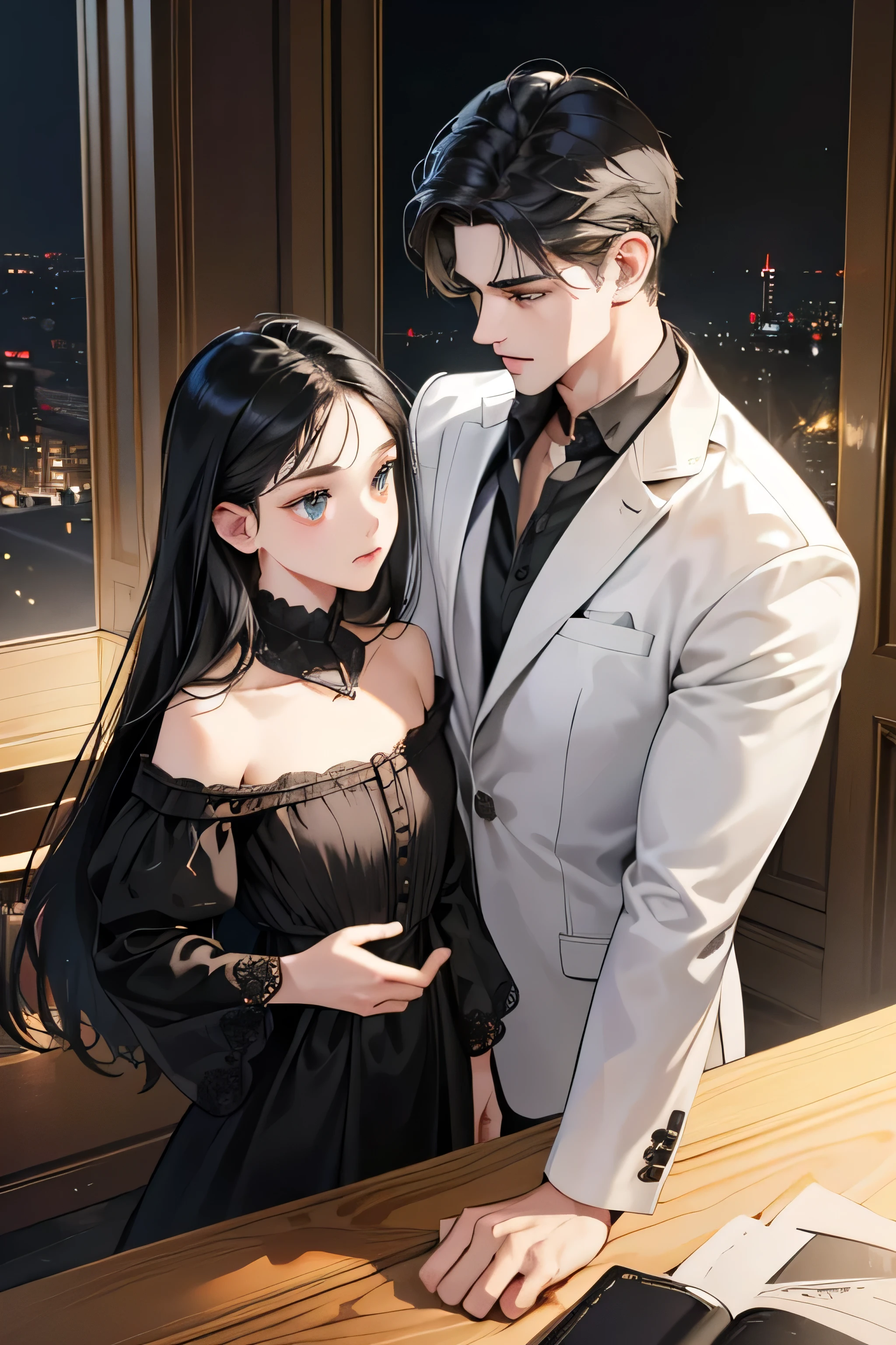 girl and boy (table top, digital art, digital illustration, 4K, 8k, Super detailed, beautiful images, clear image, realistic, RAW photo, perfect face, perfect lines, perfect eyes, soft lighting) ,1 female, (long black hair,straight hair,bullish look,Beautiful woman,small breastake up well,23 years old,:1.3),Two handsome men in suits, (human,muscular,solid shoulder width, human,boyish hairstyle,English gentleman&#39;Style,A man in his 30s with a cool expression,28 year old man with a bright 笑顔:1.2),Show your white teeth and 笑顔(embarrassing,shy smile:1.1),garden full of light、Squirting、resort sofa、colorful flowers、couple、couple kissing、romance porn、lie down、Couple hugging each other、look at each other、cherry blossoms、Cherry-blossom viewing