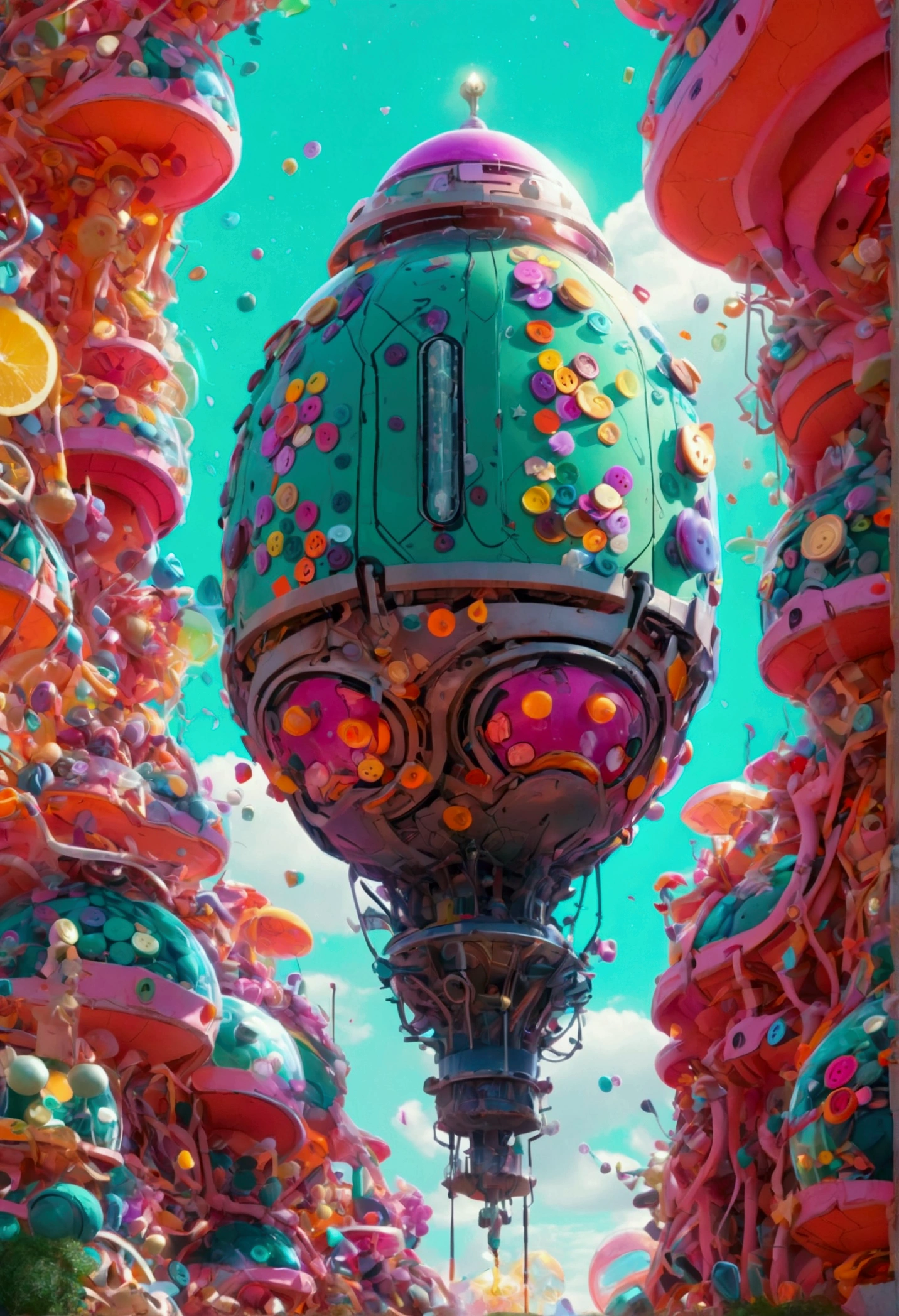 A futuristic dome-shaped nutrino bomb with buttons all over it.