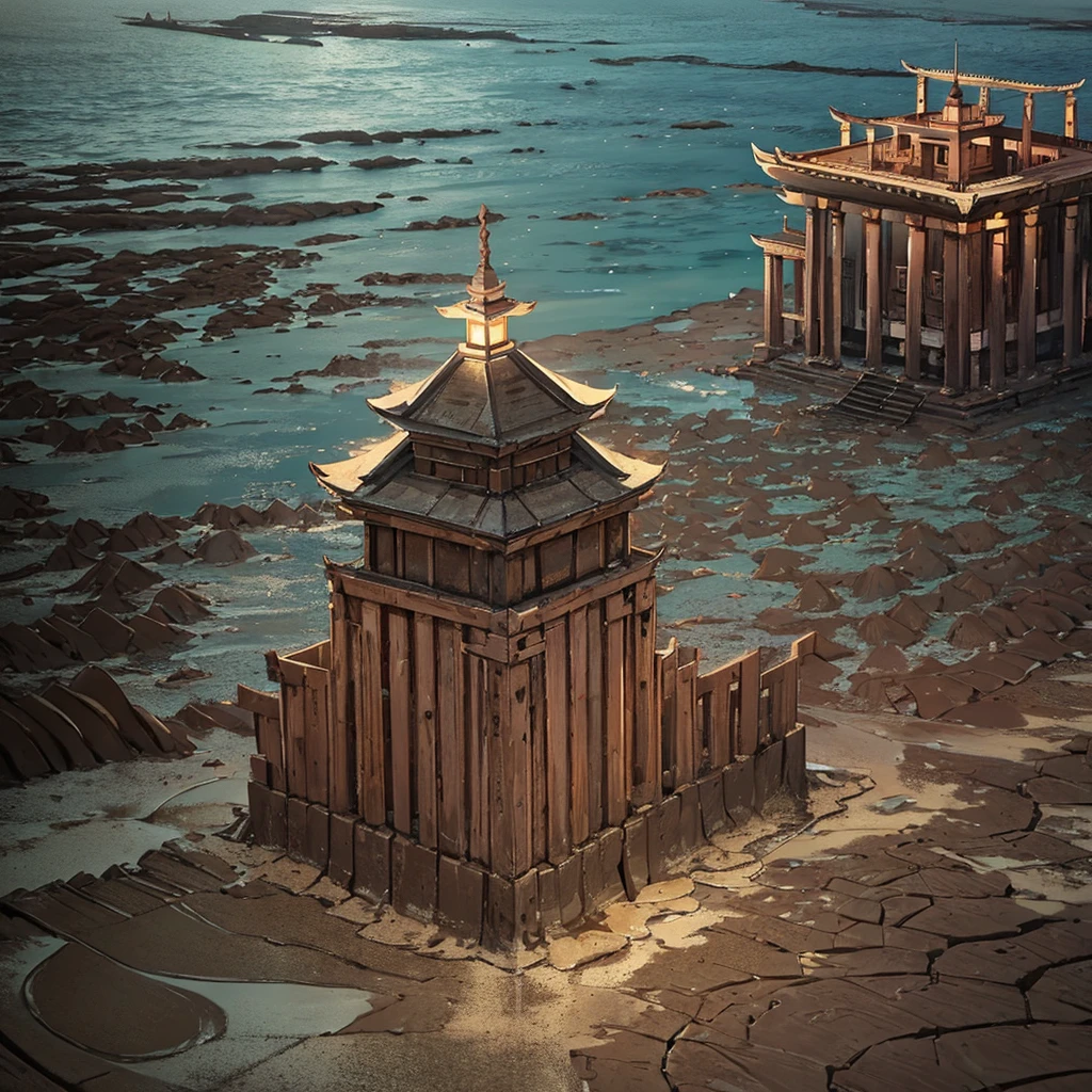 Best illustrations、Best Quality、(No humans、Background only)、((((Sea of mud、Brown Sea、Old Temple))))