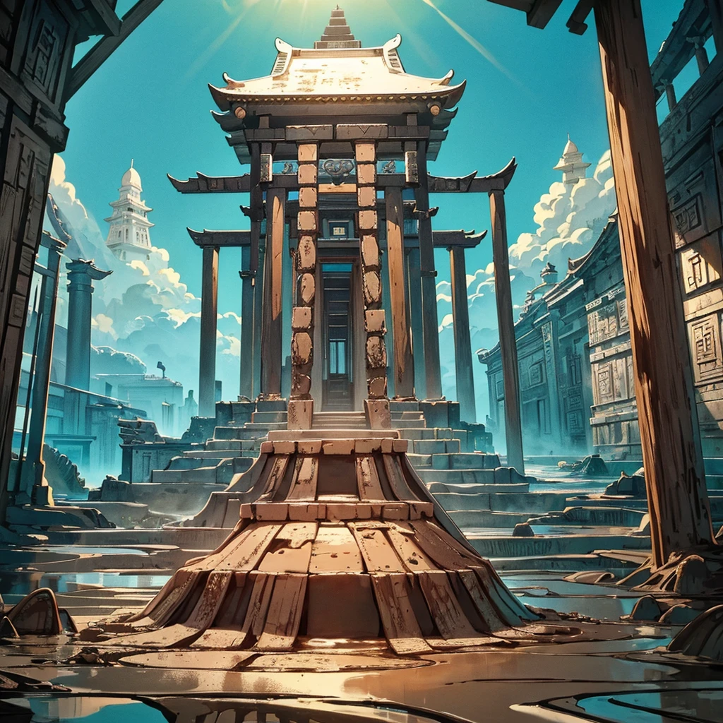 Best illustrations、Best Quality、(No humans、Background only)、((((Sea of mud、Brown Sea、Old Temple))))