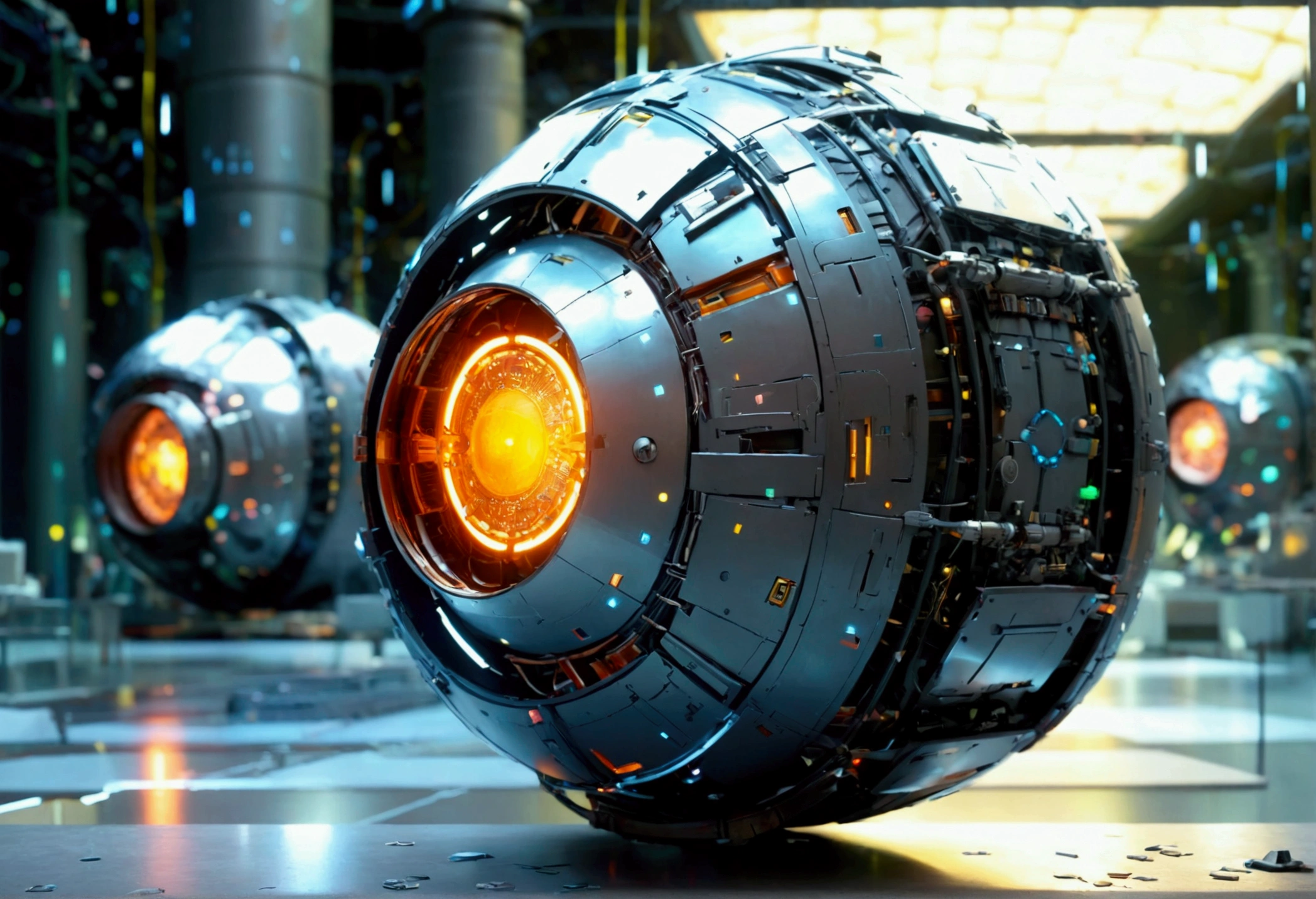 A futuristic dome-shaped neutrino bomb with glowing buttons all over it.