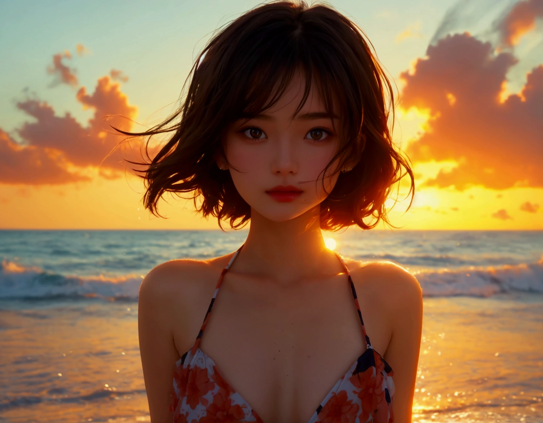 Brunette Girl , 20 years , sunset , beach