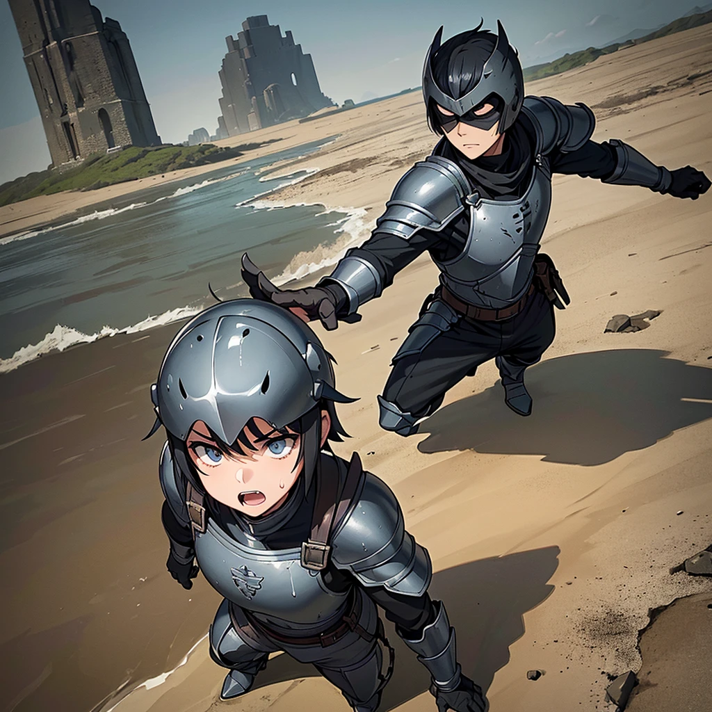 Best illustrations、Best Quality、(Full body character concept)、(((Gray simple armor、Black trousers、Black gloves、Short Hair、Black Hair、20 year old man、Iron Helmet、Iron helmet)))、(((Fighting Pose)))、(Old ruins、desert。Grass)、(Masked Knight)、(Black, muddy swamp)、(Medieval Knight)、(Close your eyes、get annoyed、Open your mouth、Get angry、Sweat)、battlefield、(From above at an angle)、Sea of mud、Black Sea、Fall to the ground、The lower half of the body is buried in the ground