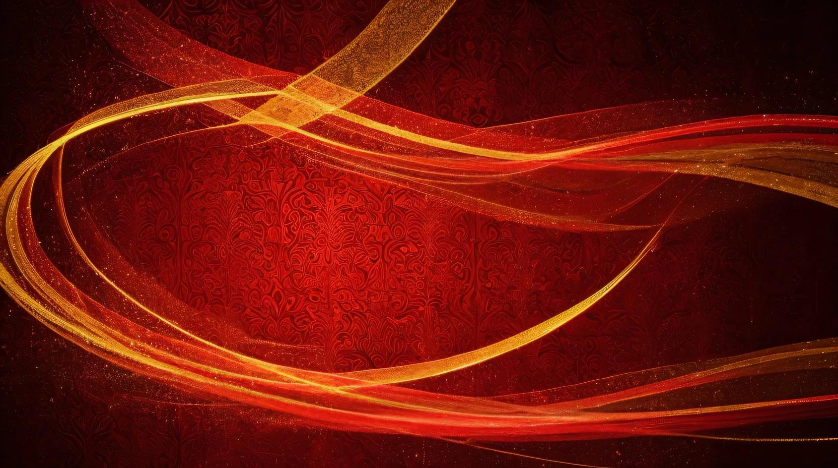 Create a festive and glorious background with red and gold as the dominant colors. Use dynamic light effects, flowing textures, and dazzling special effects. The theme should evoke feelings of celebration, splendor, and festivity.