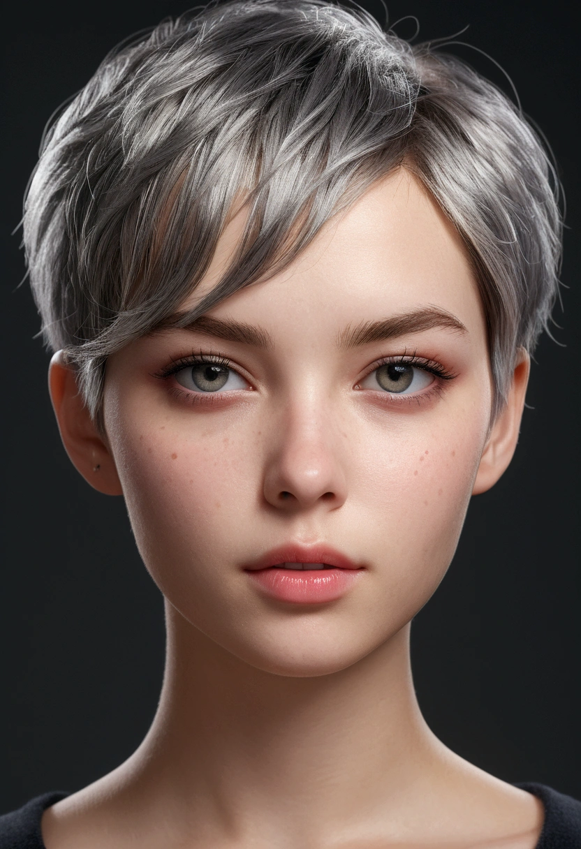 (8K, Photorealistic, Raw photo, of the highest quality: 1.3), (1girl in), Super beautiful, (Realistic face), (boyish, Silver Color Berry Shorthair), Beautiful , Glare that captivates the viewer, Beautiful expression, Beautiful breasts, (Realistic skin), Be...