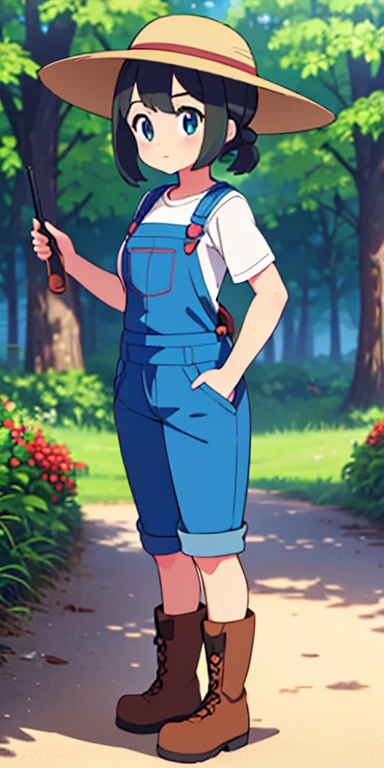 Full body, beautiful eyes , 1 girl , full body , cute girl , anime style , cute eyes , (standing up) , (Breeders typically wear practical and comfortable clothing suitable for tending to Pokémon and spending long hours in the outdoors. Their attire often includes:
Overalls or Coveralls: Durable and protective, suitable for farm work or handling Pokémon.
Wide-Brimmed Hats: To protect them from the sun during outdoor activities.
Work Boots: Sturdy footwear for navigating various terrains and environments.
Aprons or Tool Belts: Equipped with pockets and pouches for carrying essential items like Poké Balls, berries, and grooming tools.)