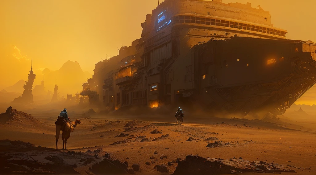 (((There was a camel rider 1.8))),(((gray blue sky 1.8))) (((khaki ground 1.8))) author:Alexander Jean, Jessica Rosier Fantasy Art, Highly realistic concept art, Stunning sci-fi concept art, Craig Mullins Necro, 8k concept art, 8k concept art, 4K concept art, 4K concept art, dramatic concept art, Stunning concept art, Craig Mullins The Key to Darkness