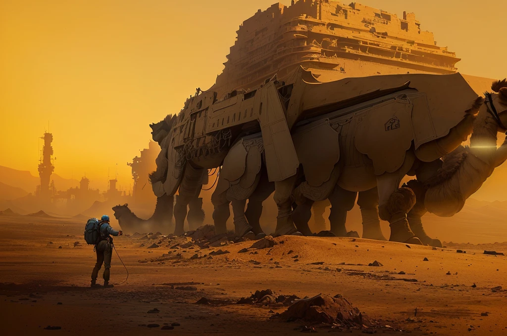 (((There was a camel rider 1.8))),(((gray blue sky 1.8))) (((khaki ground 1.8))) author：Alexander Jean, Jessica Rosier Fantasy Art, Highly realistic concept art, Stunning sci-fi concept art, Craig Mullins Necro, 8k concept art, 8k concept art, 4K concept art, 4K concept art, dramatic concept art, Stunning concept art, Craig Mullins The Key to Darkness