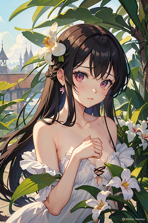 (Highest quality、High resolution、masterpiece)、4K Anime Art、(Cattleya, flower, whole body, plant、greenhouse、garden)、(Tropical flowers and ornamental plants)、(Orchid Fairy、Beautiful Face、Moisturized Skin、one piece、Small breasts、whole body)、(Soft Light)、(Soft Shading)、(Edmund Leighton Style)、(Sargent-style watercolor)、(White Background)、(No background)、Blur the background、
