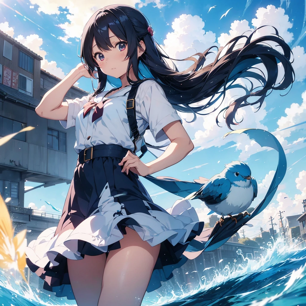 Anime Girl with long hair and a blue bird in her hand, Animation drawn by Yuumei, Pixiv competition winner, Magical Realism, Anime cute art style, young Anime Girl, Anime style 4k, high quality Anime art style, Anime art style, (Anime Girl), Anime Wallpaper, Cute girl anime visual, an Anime Girl, Anime Girl