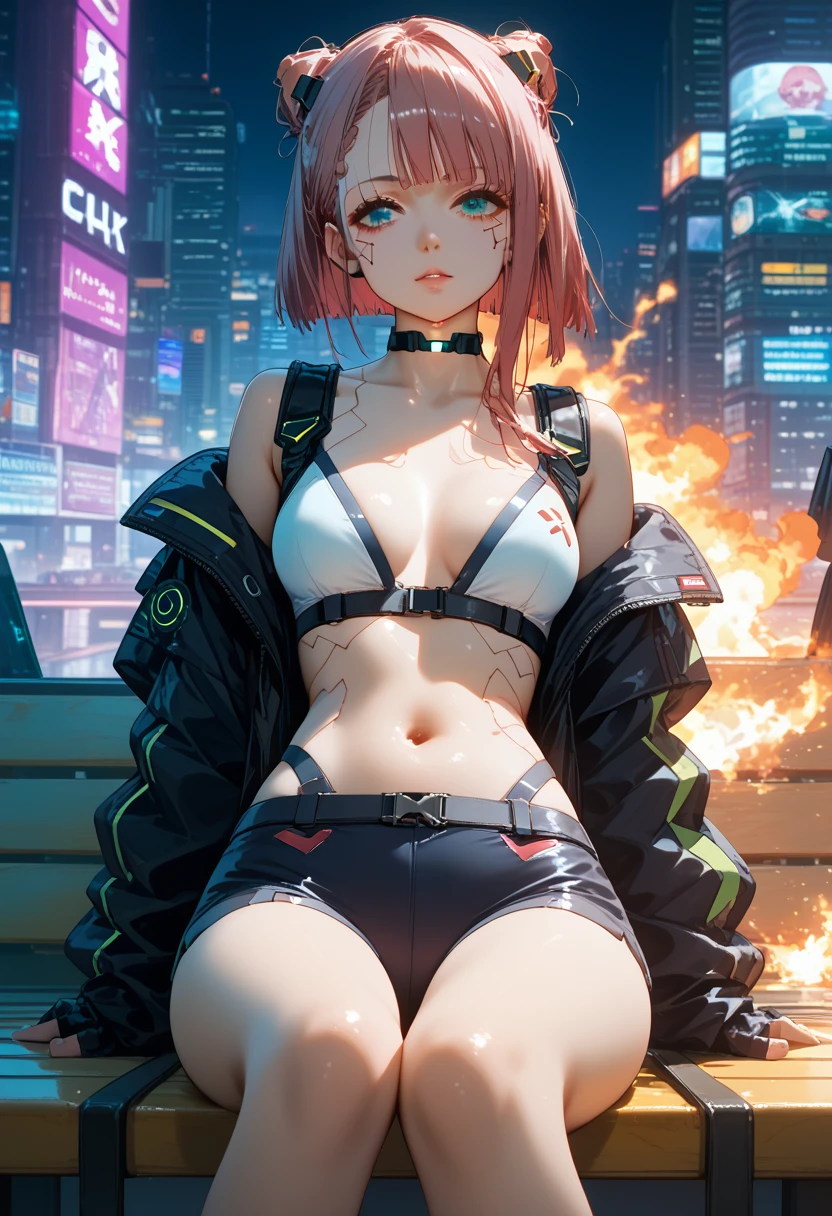 anime characters sitting on a bench with their laptops in front of a fire,cyberpunk anime art, anime style 4k, digital cyberpunk - anime art, cool anime 8k, anime cyberpunk art, Anime Art Wallpaper 4k, anime art wallpaper 4k,cyberpunk anime art, Cyber Style,modern anime style, girls in front style,Shine,Ultra quality and clear detail of the whole picture,bright colors,Full detailing and rendering