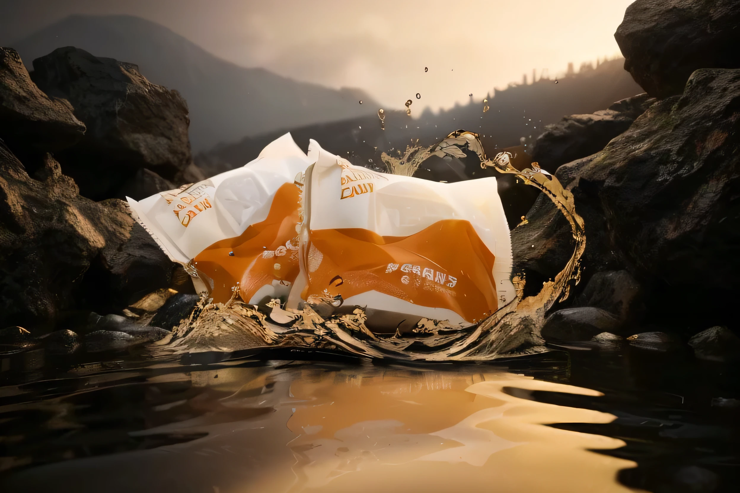 Photo of a bag of food in water, rendered in cinema4d, Rendering in Cinema 4D, Promotional Rendering, High-quality local rendering, c4d”, Rendering in Cinema 4D octane, The award-winning. Octane Rendering, realistic Cinema 4D Rendering, Cinema 4D Rendering, Cinema 4D rendering, Cinema 4D Rendering, realflow