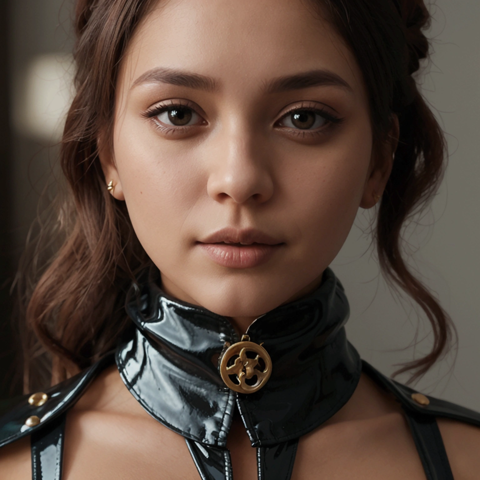 a woman wears an open latex top that is only slightly closed in the middle with a button,
an album cover, instagram, indonesia, very beautiful girl, charmed look,
very beautiful style, her belly button is exposed, suit, attractive and good looking