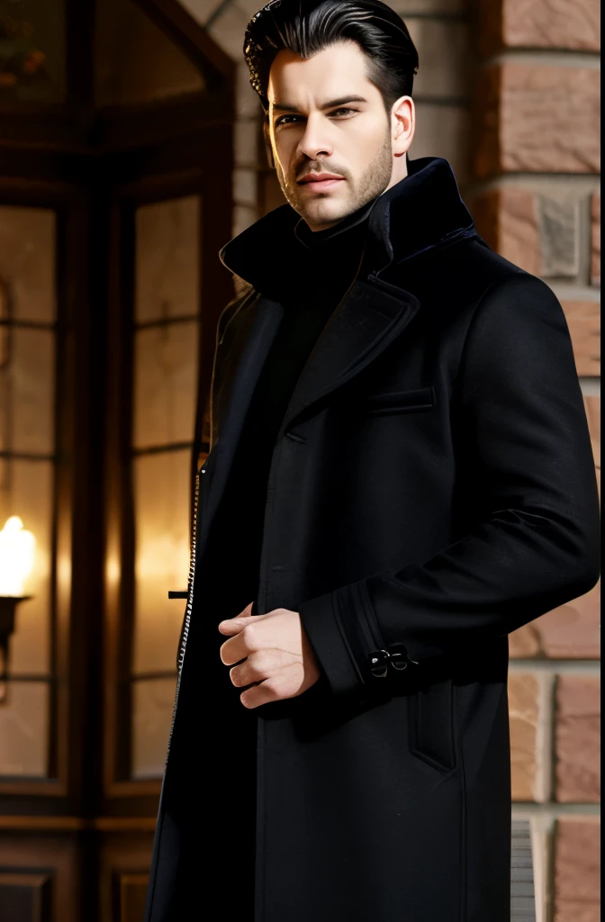 black medieval winter male overcoat black clothing