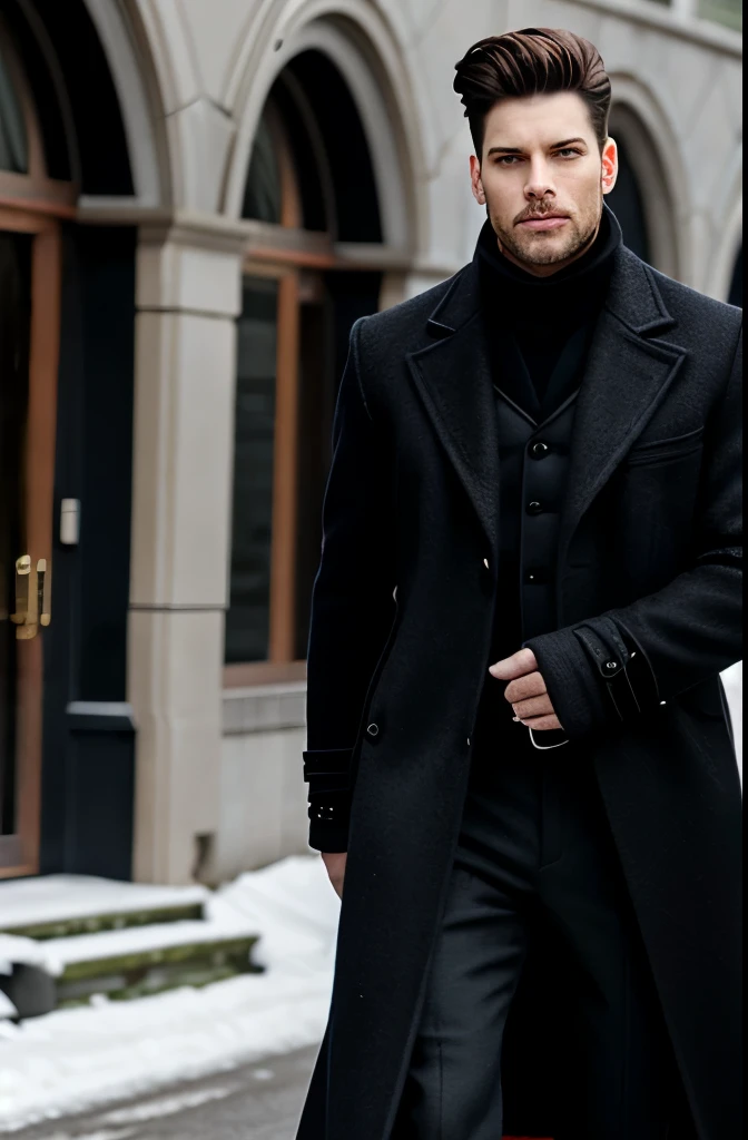 black medieval winter male overcoat black clothing