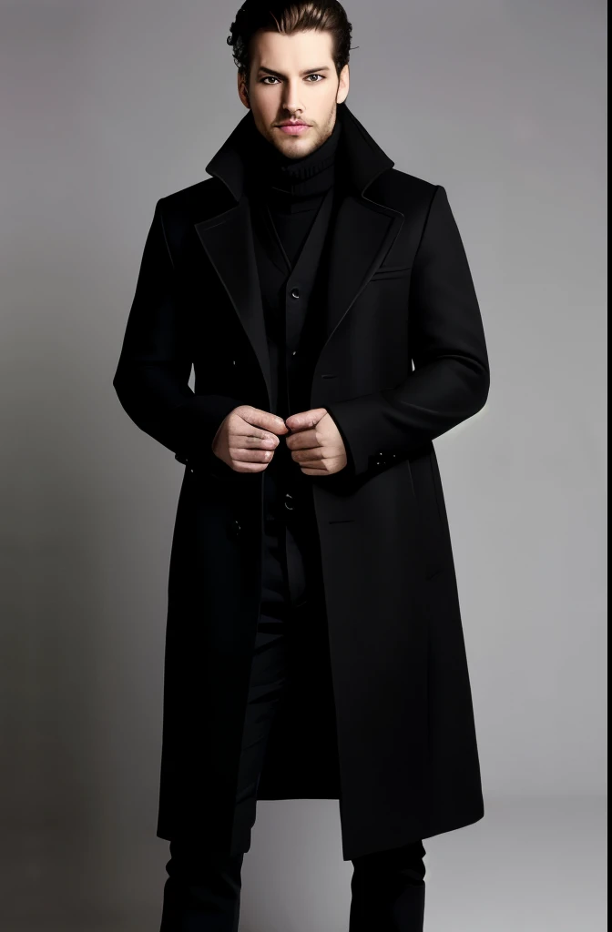 black medieval winter male overcoat black clothing