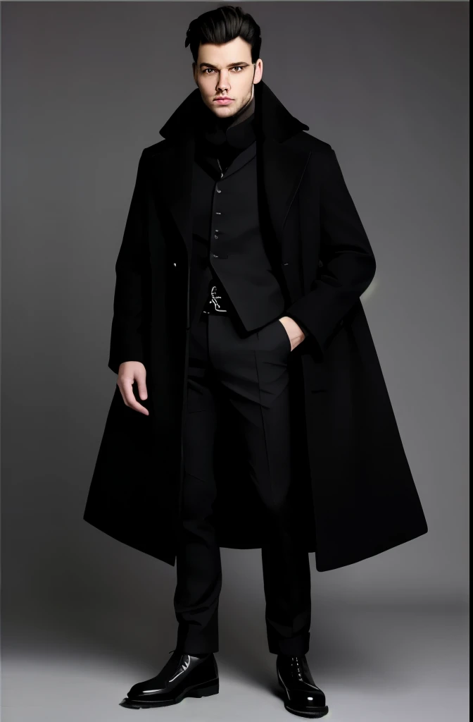 black medieval winter male overcoat black clothing