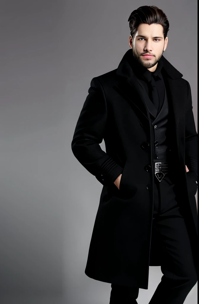 black medieval winter male overcoat black clothing