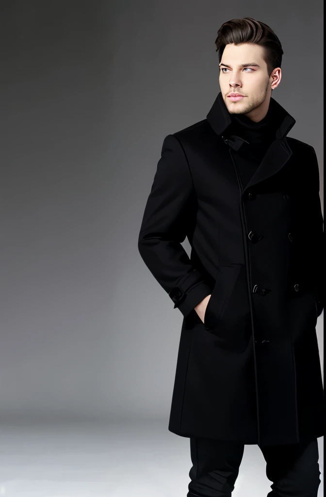 black medieval winter male overcoat black clothing