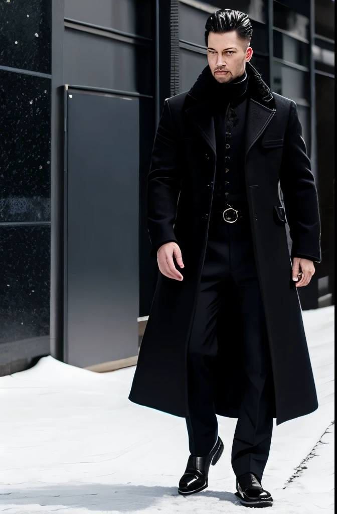 black medieval winter male overcoat black clothing