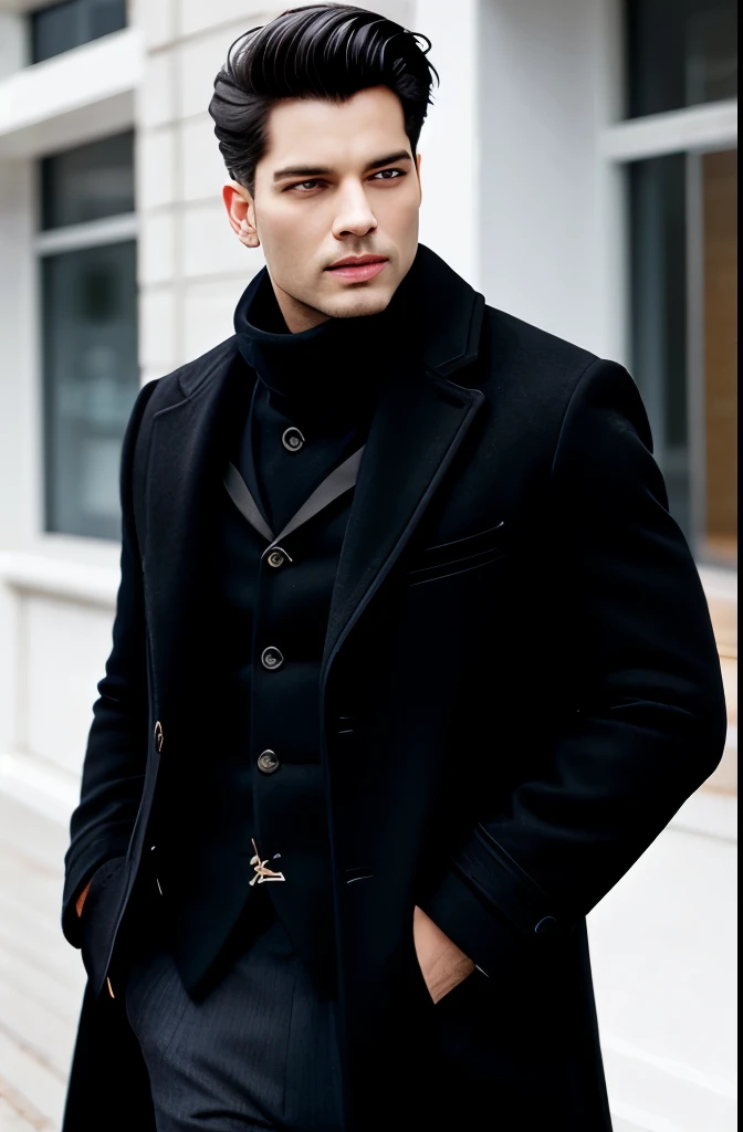 black medieval winter male overcoat black clothing