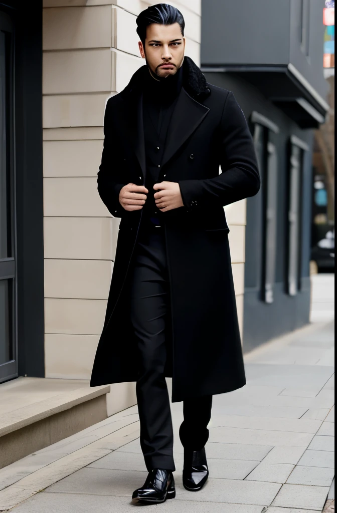 black medieval winter male overcoat black clothing