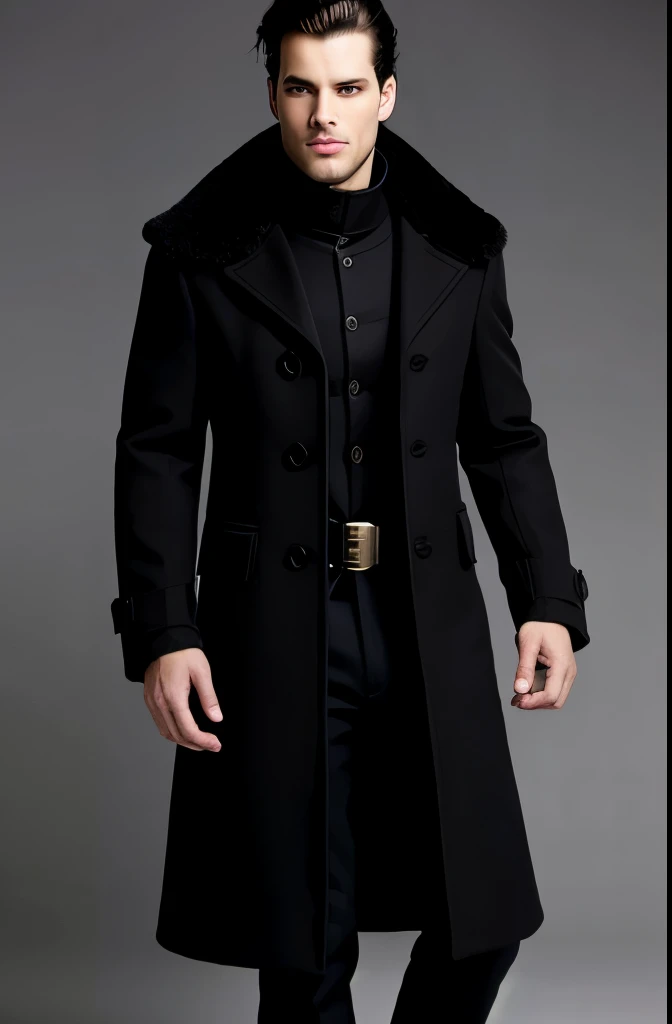 black medieval winter male overcoat black clothing