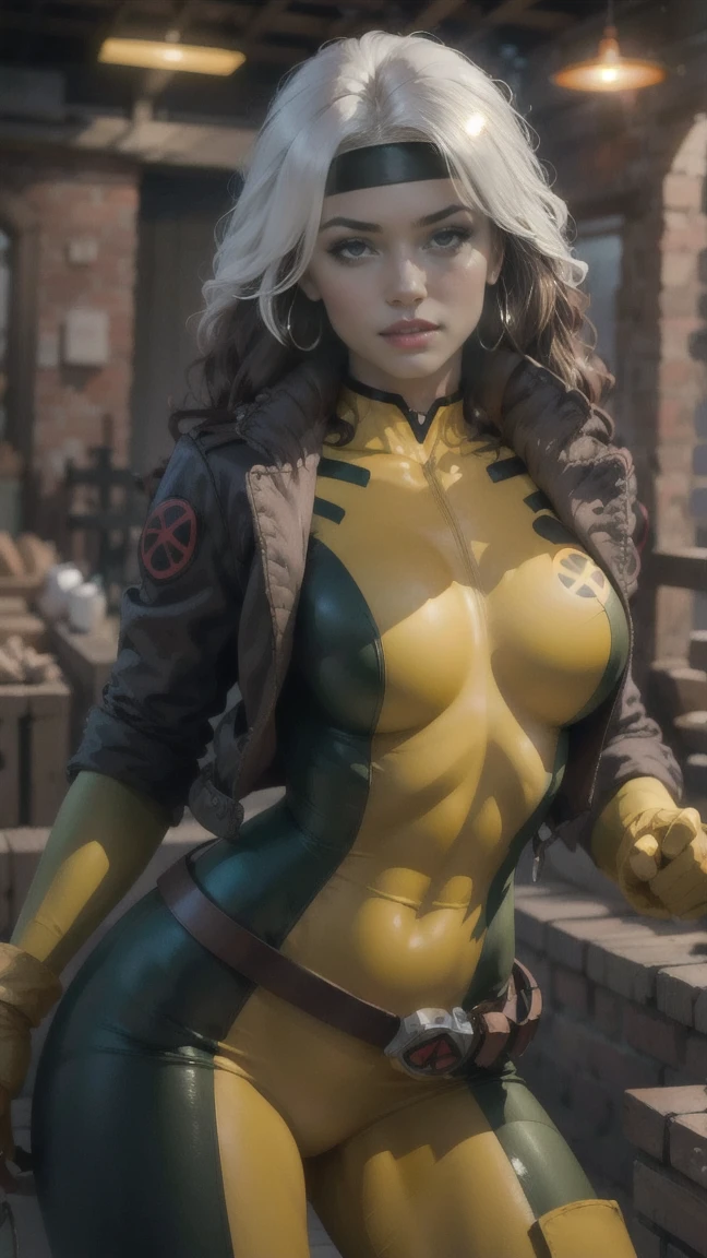 (best quality, masterpiece, colorful, dynamic angle, highest detailed)
CARTOON_X_MENs_Rogue,ownwaifu,
long hair,breasts,brown hair,green eyes,lipstick,makeup,lips,white hair,two-tone hair,headband,wavy hair,large breasts,messy hair,curly hair,big_hair, 
yellow bodysuit,jacket,gloves,belt,yellow gloves,green bodysuit,bodysuit,multicolored bodysuit,superhero, skin tight,multicolored clothes, 
 (high resolution textures),  (intricate details, hyperdetailed:1.15), detailed, (official art, extreme detailed, highest detailed),