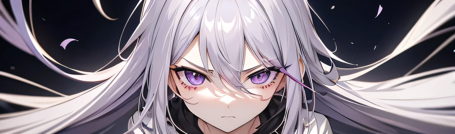 Adult Anime Girl 2d Long Hair Loose light Purple-Grayish, Age Adulthood adult, , angry, face close, White Scleriotica