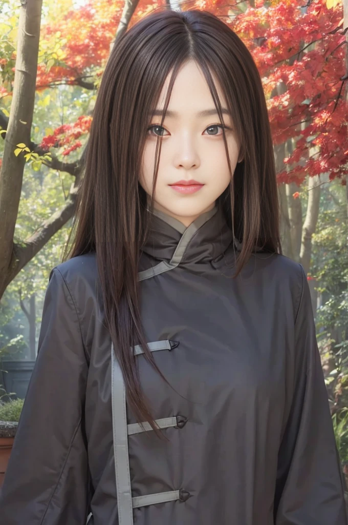 masterpiece, best quality, (realistic,photo-realistic:1.4), (RAW photo:1.2), extremely detailed CG unity 8k wallpaper, delicate and beautiful, amazing,finely detail, official art, absurdres, incredibly absurdres, huge filesize, ultra-detailed,extremely detailed eyes and face,light on face,haruno sakura,(little smile),(long hair:1.4),(wearing coat:1.5),(red eyes:1.5),(brown hair:1.4)