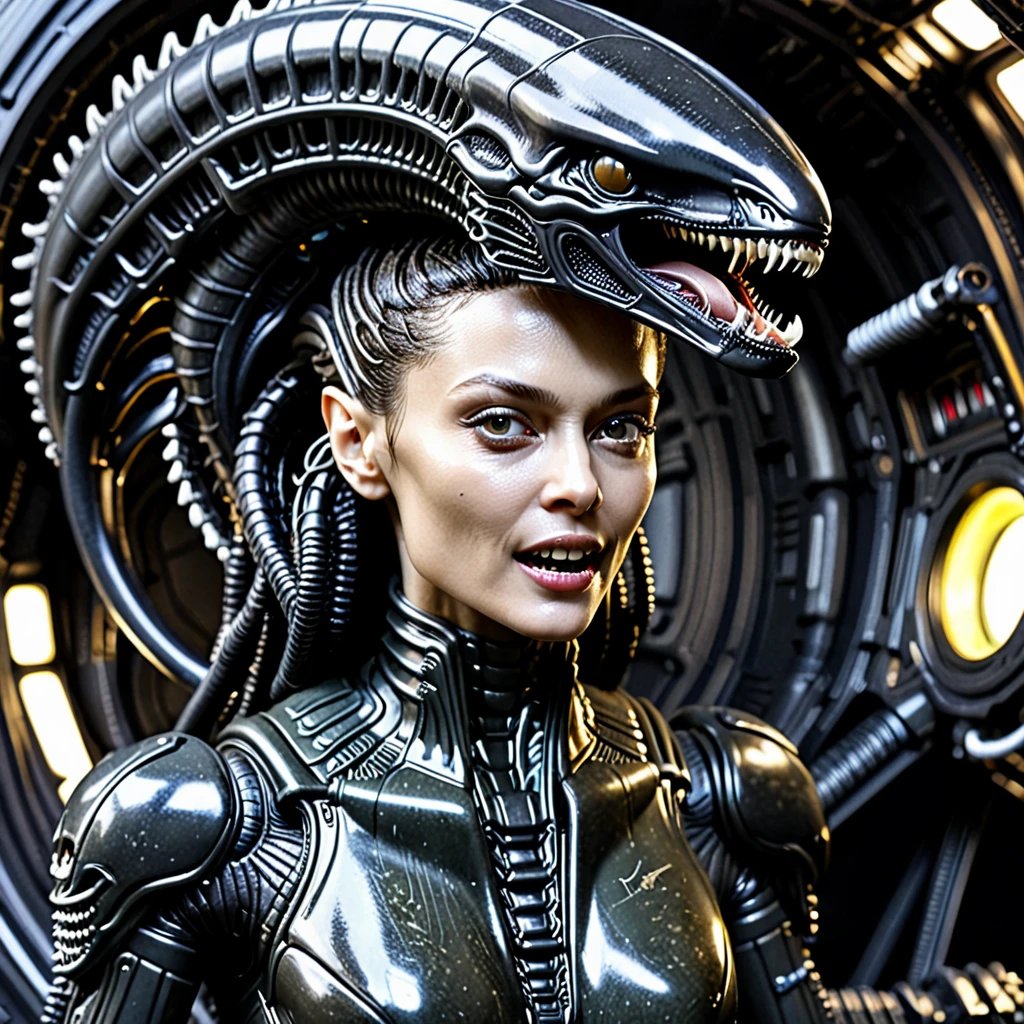 ((best quality)), ((masterpiece)), (detailed), female xenomorph, oral sex, spaceship