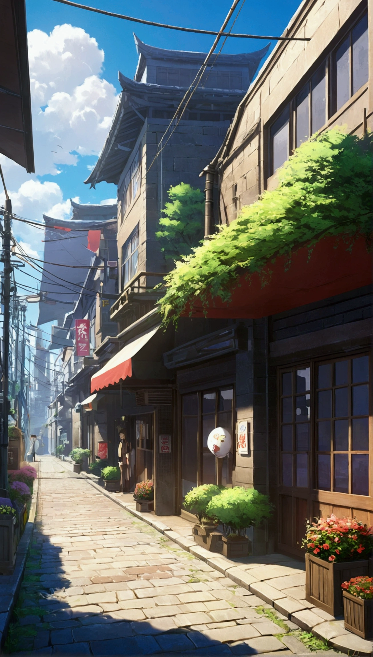 Anime - city street style scene, Woman waiting in front of store, Anime Background Art, Detailed Landscape - Width 672, Anime scenery concept art, Anime-style streetscape, スタジオjibリアニメスタイル, Studio jibリアートスタイル, スタジオjibリプログラム, Anime scenery, Studio jibリアートスタイル, Landscape painting, Beautiful Anime scenery, Forest City Street, jib、front