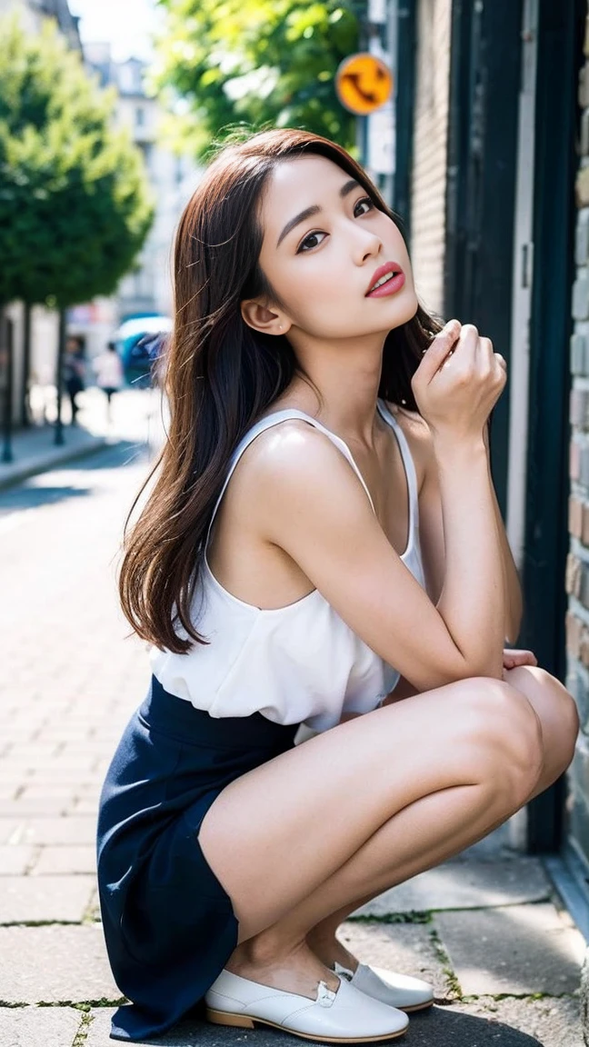 dark brown hair、Light brown eyes、Japanese actress、I am about 40 years old...、(My NTR More about my category:1.2)、(top-qual私ty:1.4)、 (Ultra-high resolution:1.2)、Ultra-high resolution、(Private Detective Data)、(Detailed facial features)、Hmph、8K resolut私on、D cup breasts、Long Hair、Obscene pose、Beautiful legs、Please open your mouth a little、Please lift your chin up a little、Light of the sun、A fashionable street in Paris、In front of the cafe、2Book legs、2Book Hand、Beautiful legs、Expressions of weakness、Posing with a sense of vulnerability、Shooting from an angle、During the shooting of a magazine、camera、cameraマン、Standing pose、Fashion magazine photos、Ballet Core Street fashion、
