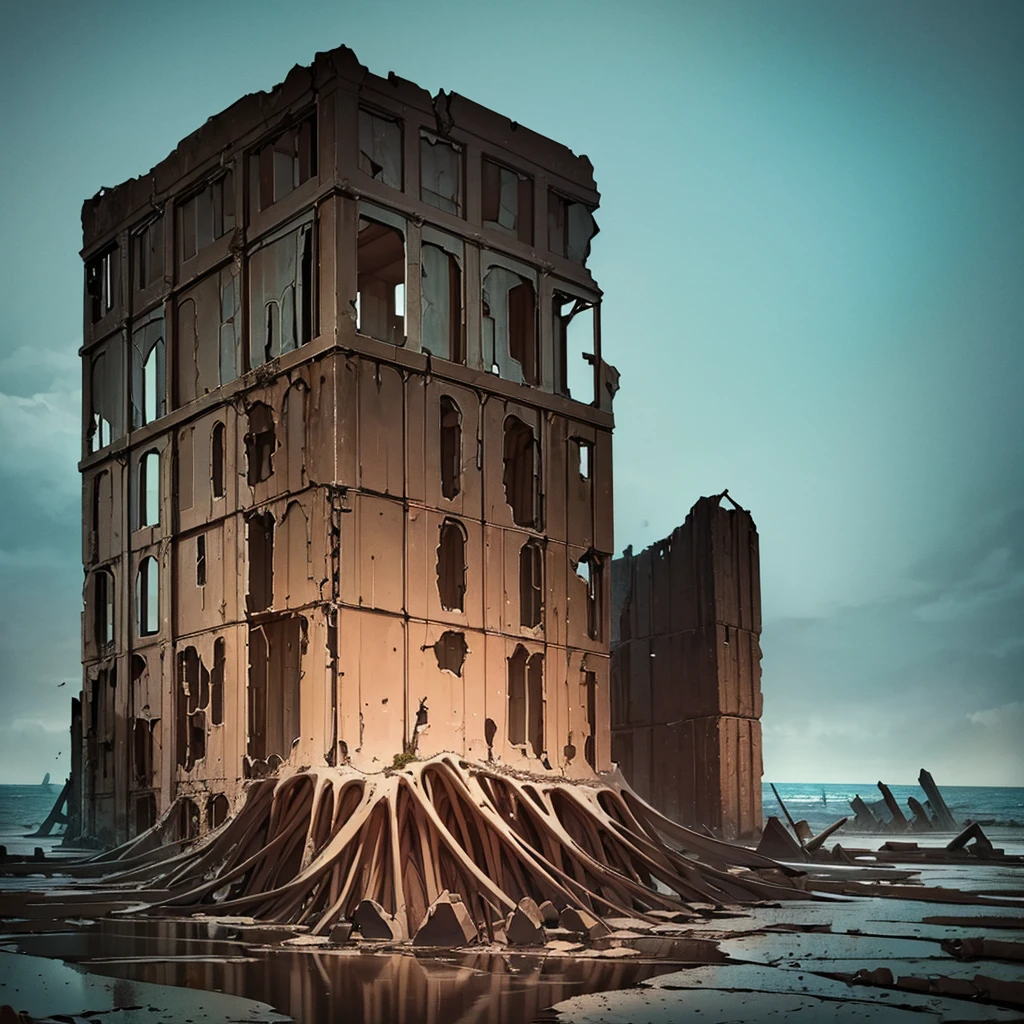 Best illustrations、Best Quality、(No humans、Background only)、((((Sea of mud、Brown Sea、Broken ruins))))、From below